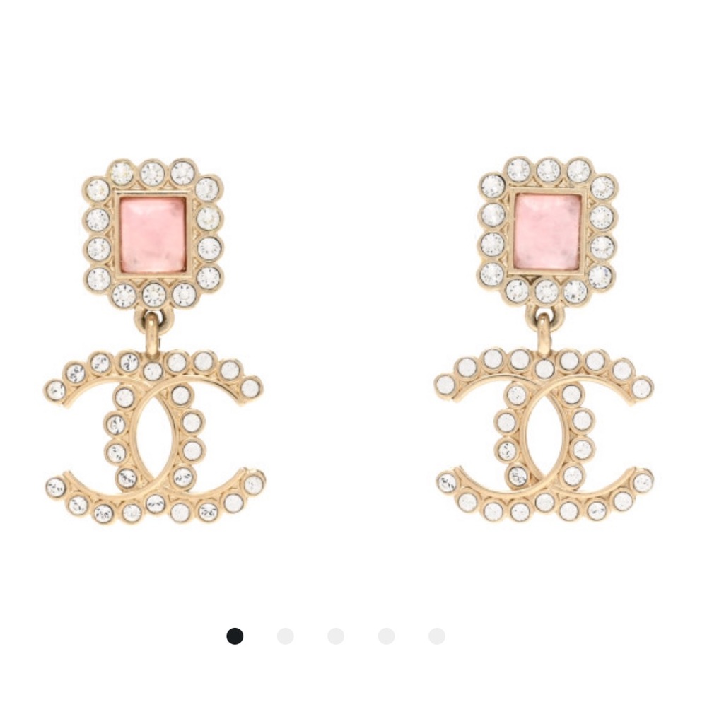 CHANEL Gold-Tone Pink Crystal CC Drop Earrings